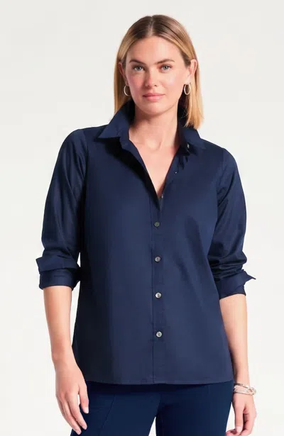 Jjill Petite Classic Poplin Shirt In Classic Navy