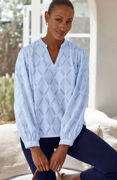 Jjill Petite Clipped Jacquard Cotton Shirt In Cadet Blue/white