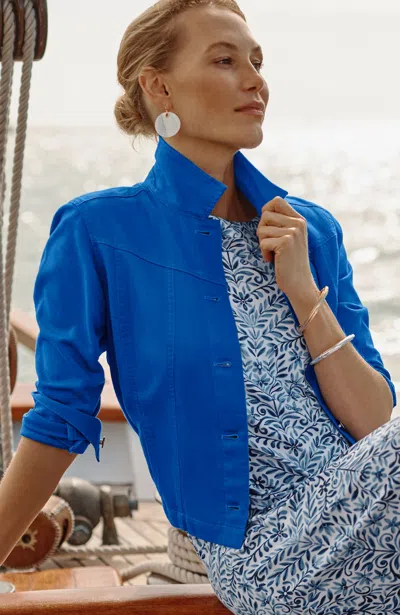 Jjill Petite Cotton & Linen Seamed Denim Jacket In Vibrant Blue