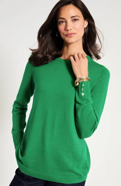 Jjill Petite Cotton Cashmere Crew Neck In Green Onyx