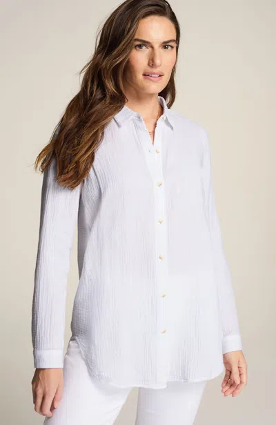 Jjill Petite Cotton-gauze Button-front Tunic In White