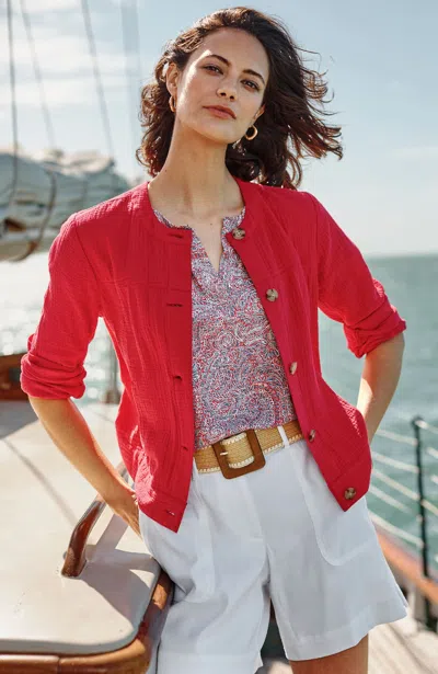 Jjill Petite Cotton-gauze Jacket In Red Berry