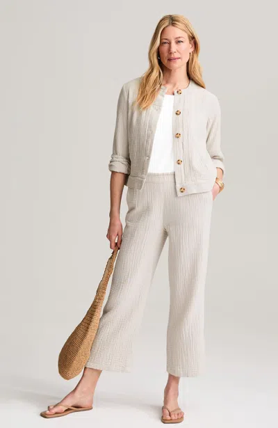 Jjill Petite Cotton-gauze Wide-leg Pants In Sand Dune/white
