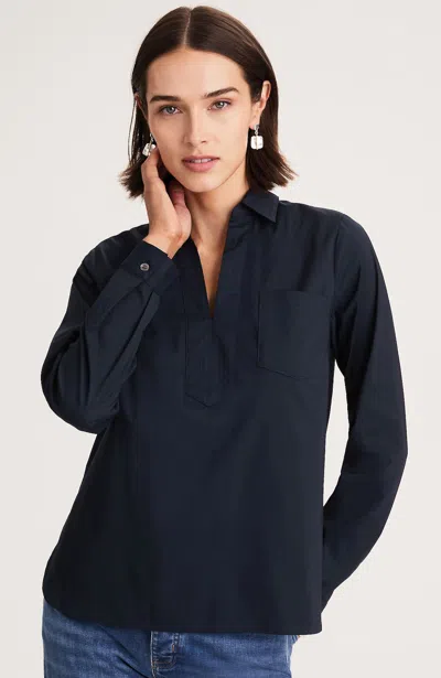 Jjill Petite Cotton-stretch Trapunto-stitched Popover In Navy Blue