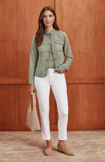 Jjill Petite Cotton-twill Knot-button Jacket In Light Eucalyptus