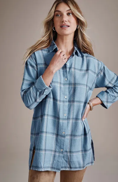 Jjill Petite Cozy Plaid Tunic In Azure Multi