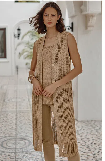 Jjill Petite Crochet Button-front Gilet In Wheat