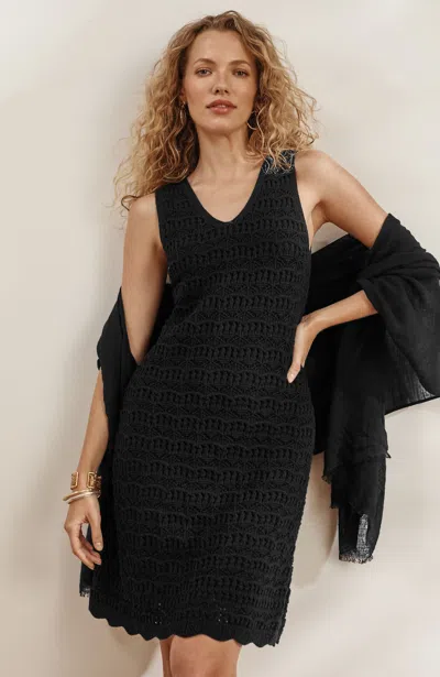 Jjill Petite Crochet V-neck Dress In Black