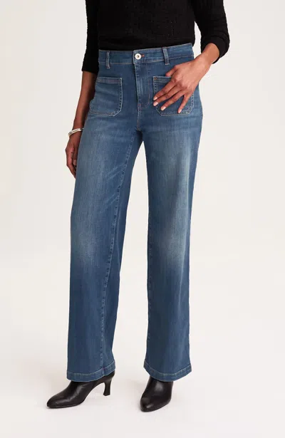 Jjill Petite Curvy-fit Patch-pocket Wide-leg Jeans In Beverly Wash