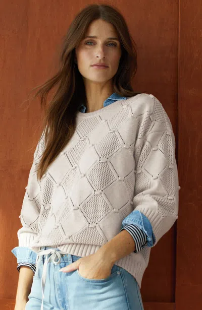 Jjill Petite Diamond-patterned Textured Sweater Pullover In Oatmeal Heather