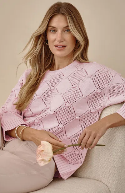 Jjill Petite Diamond-patterned Textured Sweater Pullover In Rose Petal Heather