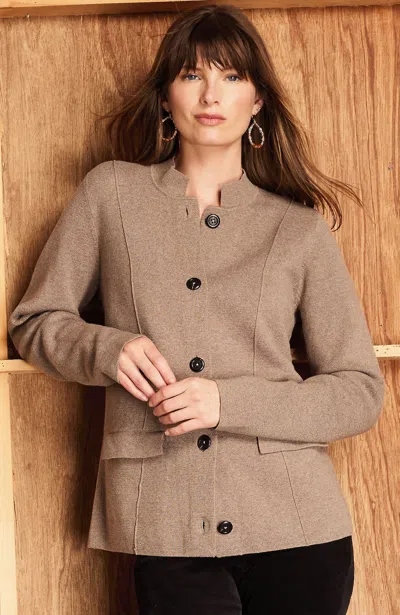 Jjill Petite Double-knit Notched-collar Sweater-jacket In Mocha Latte Heather