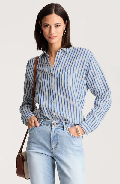 Jjill Petite Easy Linen Button-front Shirt In Cream/royal Blue