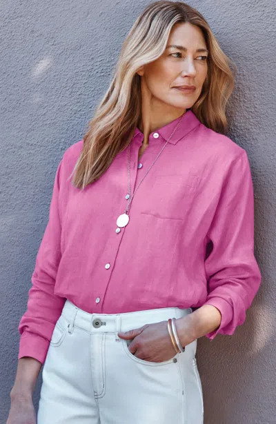 Jjill Petite Easy Linen Button-front Shirt In Dragon Fruit
