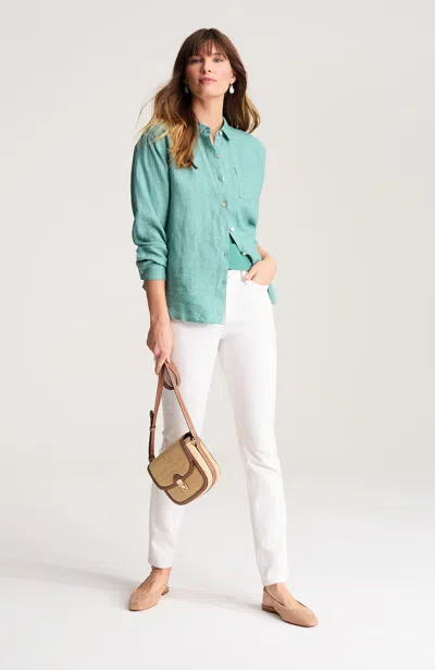 Jjill Petite Easy Linen Button-front Shirt In Sea/pale Aqua