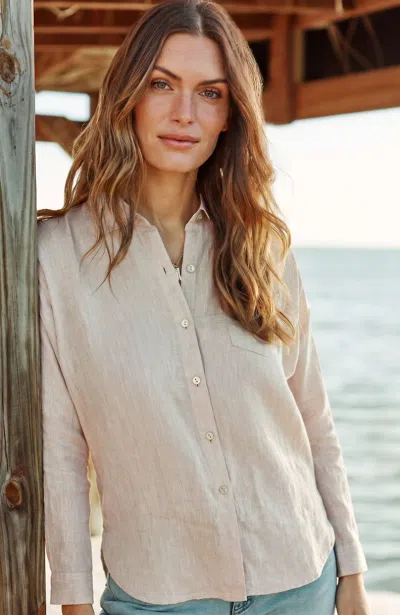 Jjill Petite Easy Linen Button-front Shirt In Sunlit Sand/white