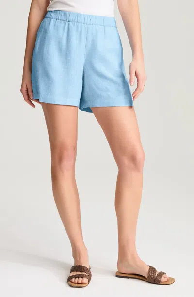 Jjill Petite Easy Linen-blend Shorts In Light Riviera/white