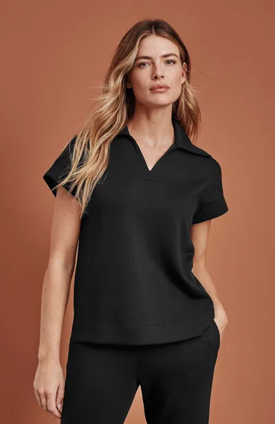 Jjill Petite Elevation Knit Collared Top In Black