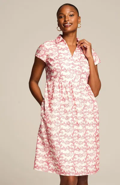 Jjill Petite Embroidered A-line Shirtdress In White/hibiscus