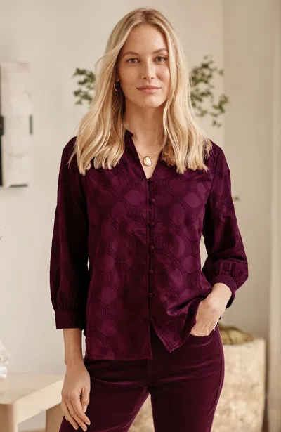 Jjill Petite Embroidered Button-front Top In Eggplant