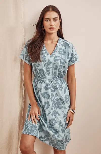 Jjill Petite Embroidered Dolman-sleeve Dress In Light Blue Spruce/blue Spruce