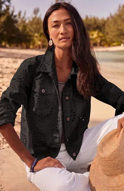 Jjill Petite Embroidered Eyelet Jacket In Brown