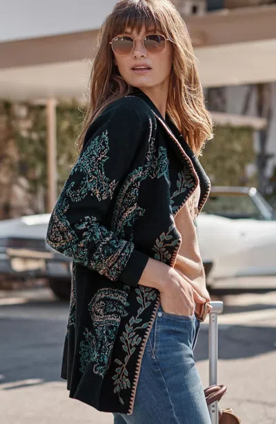 Jjill Petite Embroidered Jacquard Shawl-collar Cardigan In Jet Black Heather Multi