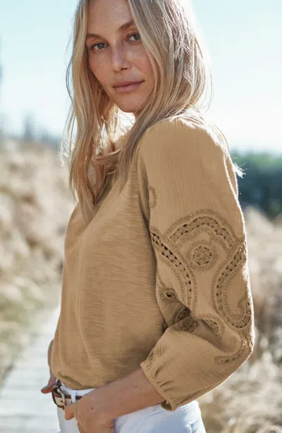 Jjill Petite Embroidered Mixed-media Top In Light Toffee
