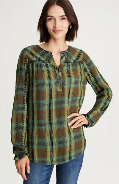 Jjill Petite Embroidered Plaid Popover In Multi