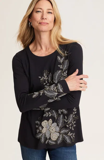 Jjill Petite Embroidered Pleated-back Top In Black Multi