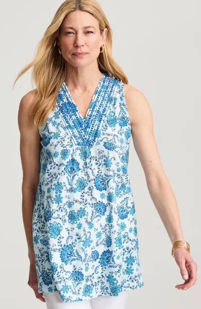 Jjill Petite Embroidered Sleeveless Tunic In Blue