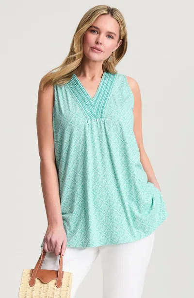 Jjill Petite Embroidered Sleeveless Tunic In Green