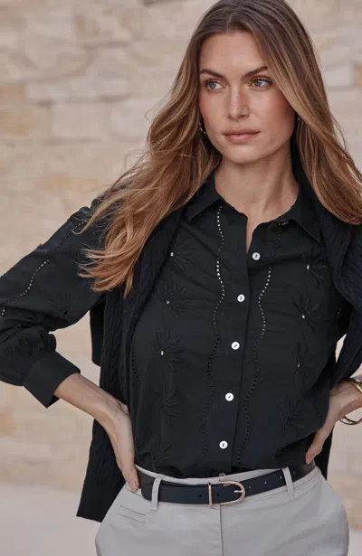 Jjill Petite Eyelet Button-front Shirt In Black