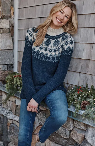 Jjill Petite Fair Isle Mock-neck Sweater In Dark Maritime Blue Multi