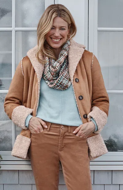 Jjill Petite Faux-suede & Sherpa Jacket In Warm Tan/dark Oatmeal