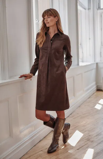 Jjill Petite Faux-suede Popover Dress In Brown