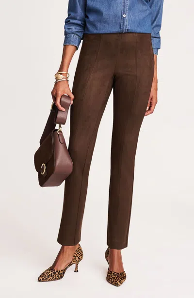 Jjill Petite Faux-suede Seamed Slim-leg Pants In Milk Chocolate
