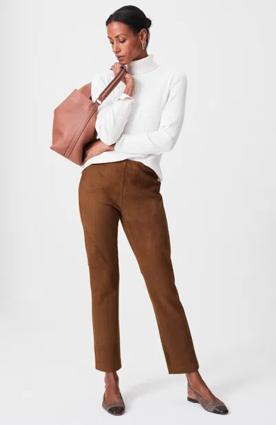 Jjill Petite Faux-suede Slim-leg Pants In Brown