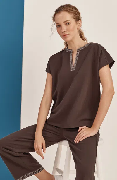 Jjill Petite Fit French Terry Embroidered Top In Beechnut Multi