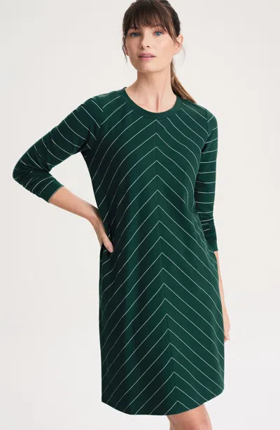 Jjill Petite Fit French Terry Mitered-stripe Dress In Kale/cream