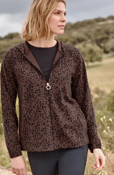 Jjill Petite Fit Leopard-printed Zipper Hoodie In Animal Print