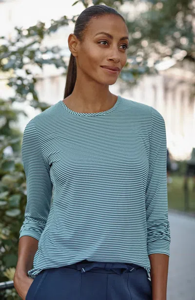 Jjill Petite Fit Performance Long-sleeve Tee Shirt In Light Pale Aqua/black Pepper