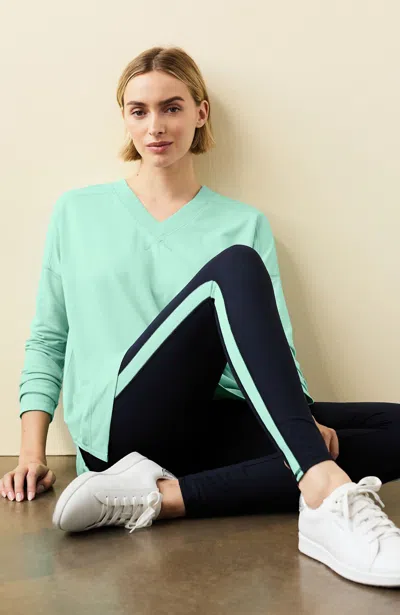 Jjill Petite Fit Performance Side-stripe Leggings In Black Pepper/pale Aqua