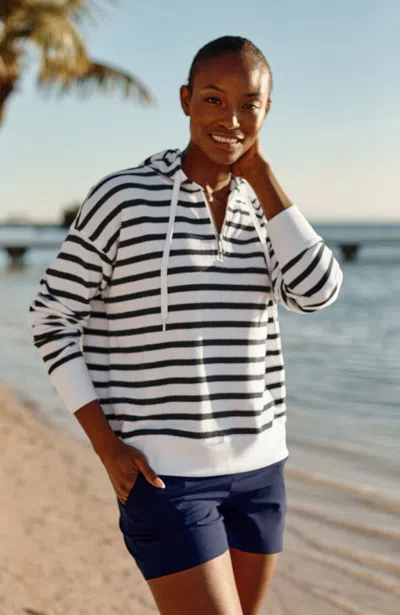 Jjill Petite Fit Textured-knit Half-zip Hoodie In White