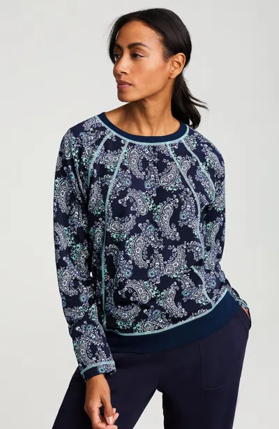 Jjill Petite Fit Tonal-stitch Pullover In Black Pepper Buddling Paisley