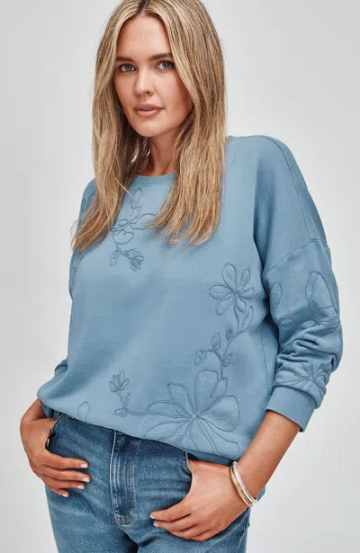 Jjill Petite Floral-embroidered Sweatshirt In Light Cameo Blue