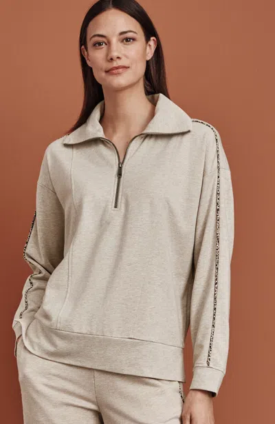 Jjill Petite French Terry Piped Top Pullover In Sand Heather Multi