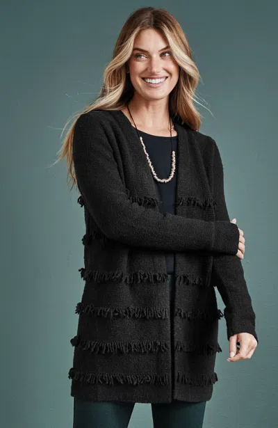 Jjill Petite Fringed Cardigan In Black