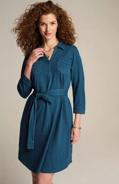 Jjill Petite Garment-dyed Split-neck Shirtdress In Light Seaside