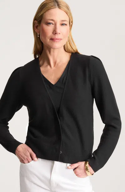 Jjill Petite Garter-stitch Button-front Cardigan In Black